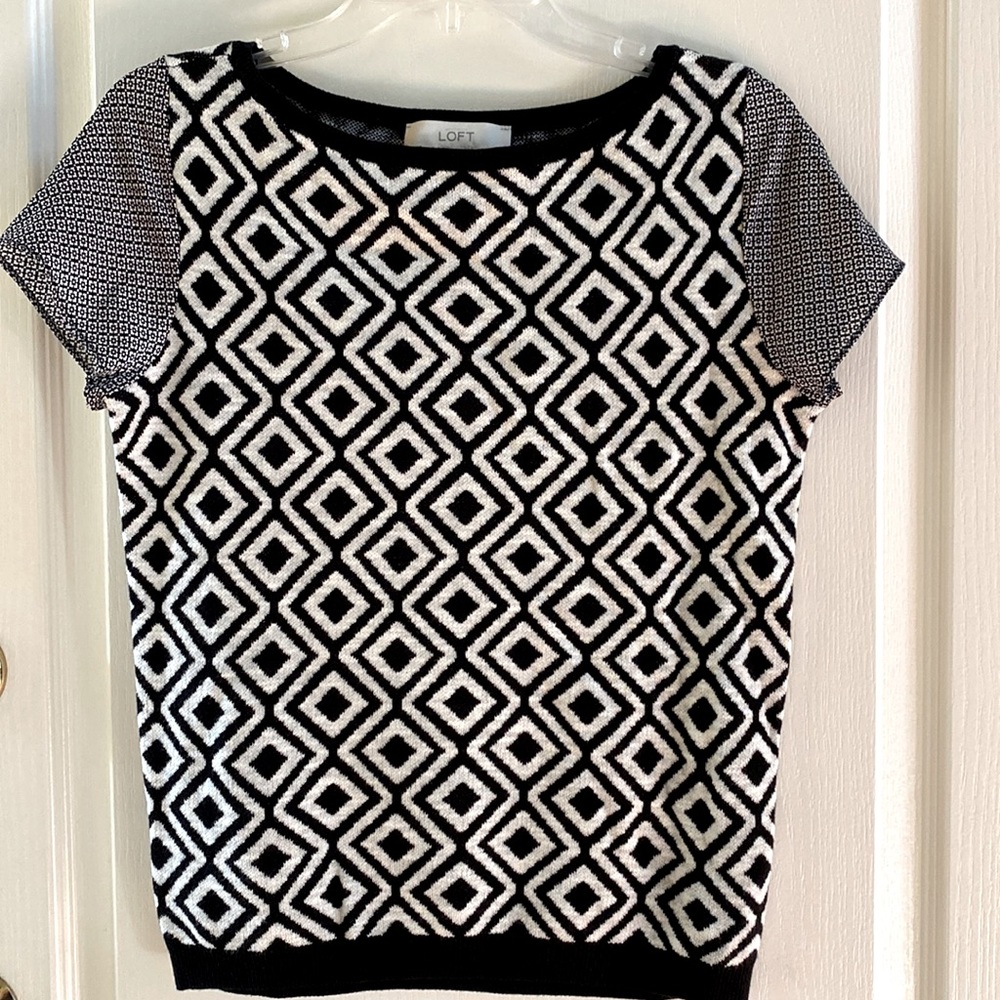 Loft geometric woven short sleeve sweater top